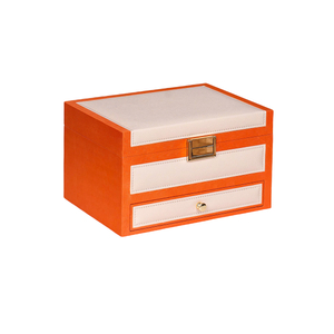 Modernes Uhren-Organizer-Etui aus PU-Leder in Orange und Creme mit Schublade